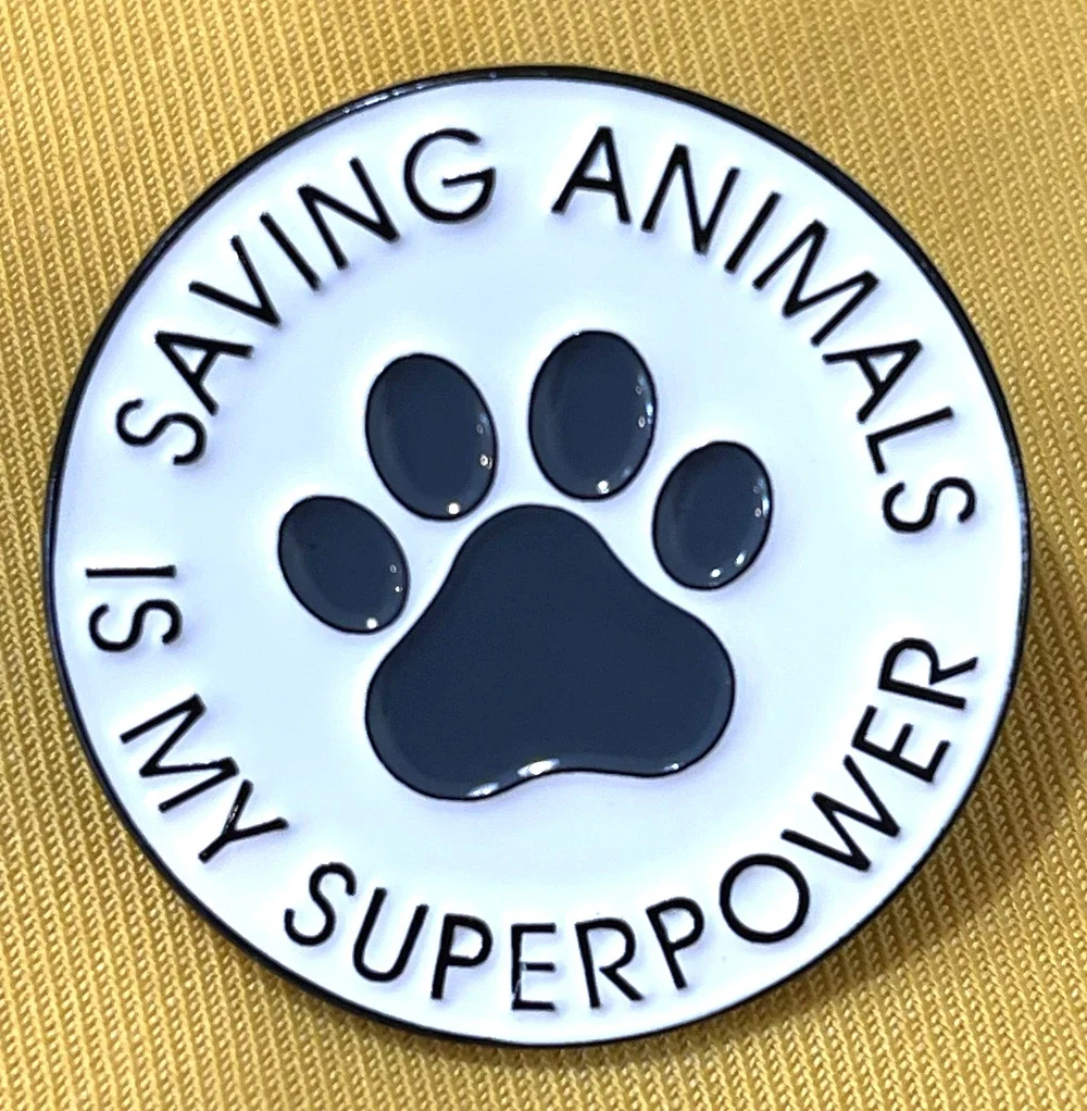 NWOT White Paw Brooch Lapel Pin Enamel Saving Animals Is My Superpower Cat Dog